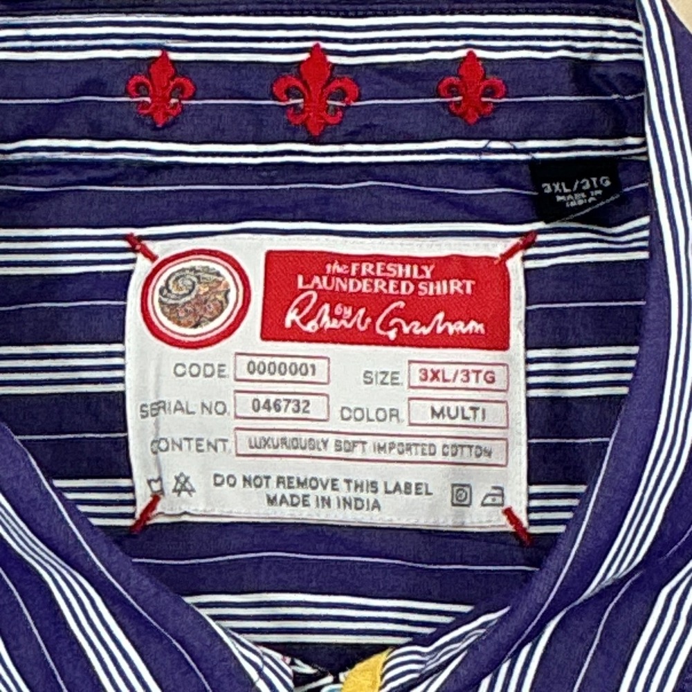 Robert Graham Shirt Mens 3XL Navy Blue Striped Flip Flop Embroidered Classic NWT - Picture 3 of 11